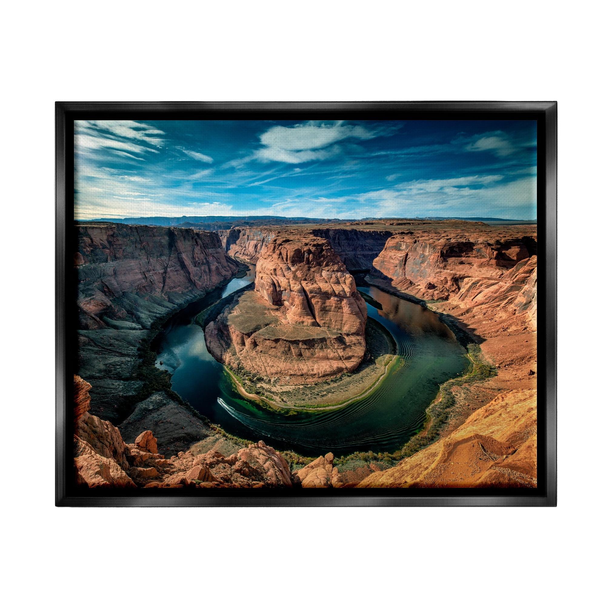 Stupell Industries Red Canyon Mesa Cliffs Surrounding River Water Photograph Jet Black Floating Framed Canvas Print Wall Art, Design by Andy Crawford Photography