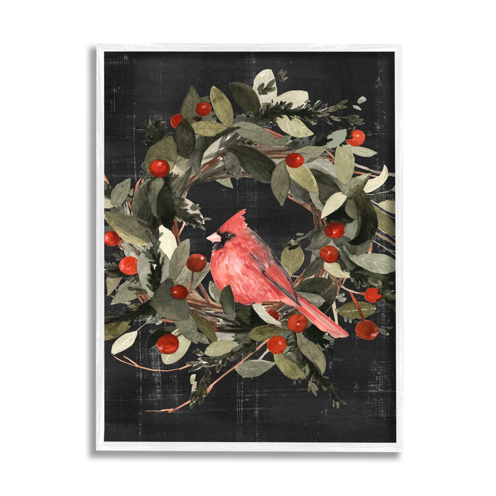 Stupell Industries Red Cardinal In Wreath Design Painting Framed Art Print Wall Art, 16x20, By Emma Scarvey