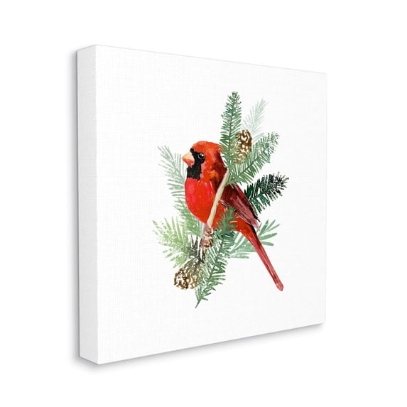 Stupell Industries Red Cardinal Pine Branch Minimal Bird Portrait Animals & Insects Painting Gallery Wrapped Canvas Print Wall Art, 36 x 36