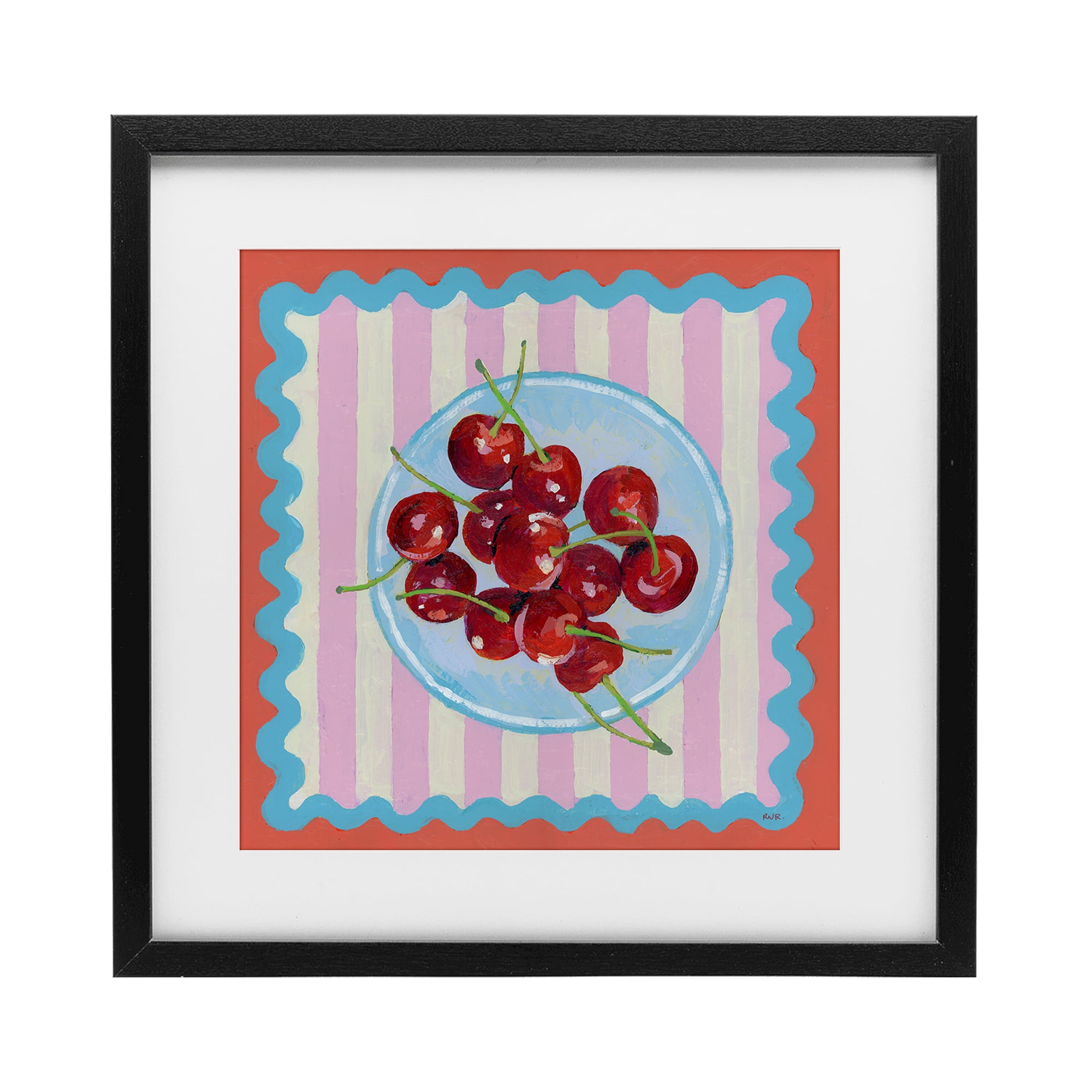 Stupell Industries Red Cherries over Pink Stripes Black Framed Print Under Glass, design by Rachael Reese