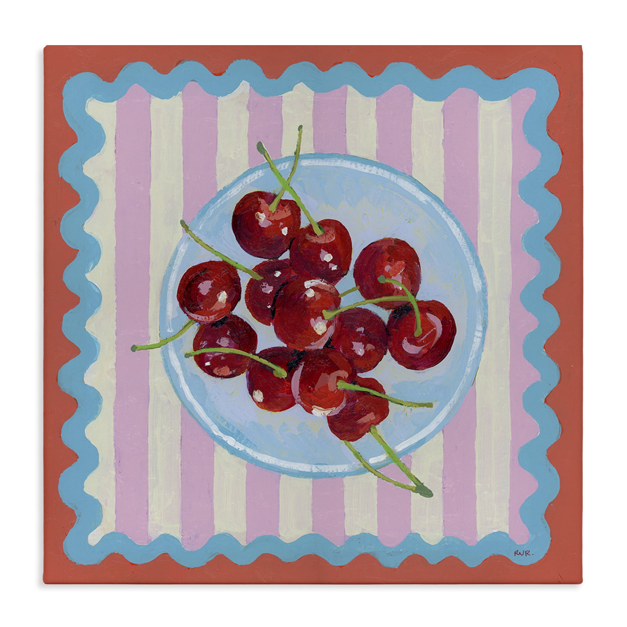 Stupell Industries Red Cherries over Pink Stripes Canvas Wall Art, design by Rachael Reese