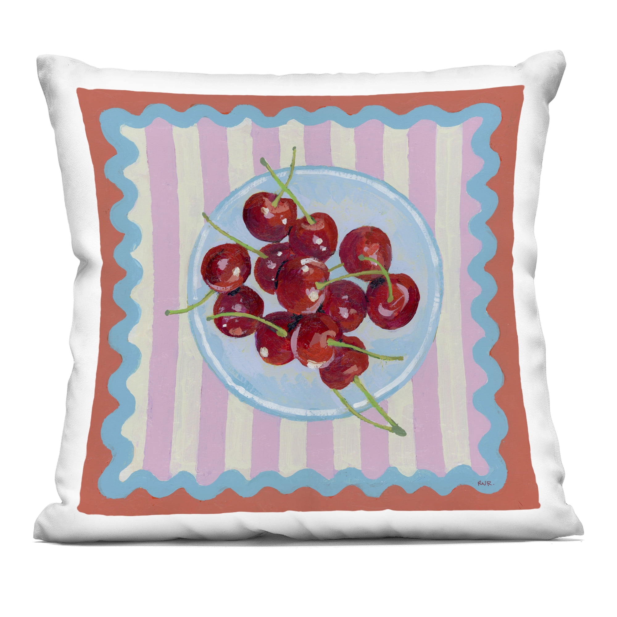 Stupell Industries Red Cherries over Pink Stripes Decorative Printed Throw Pillow, design by Rachael Reese, 18 x 7 x 18