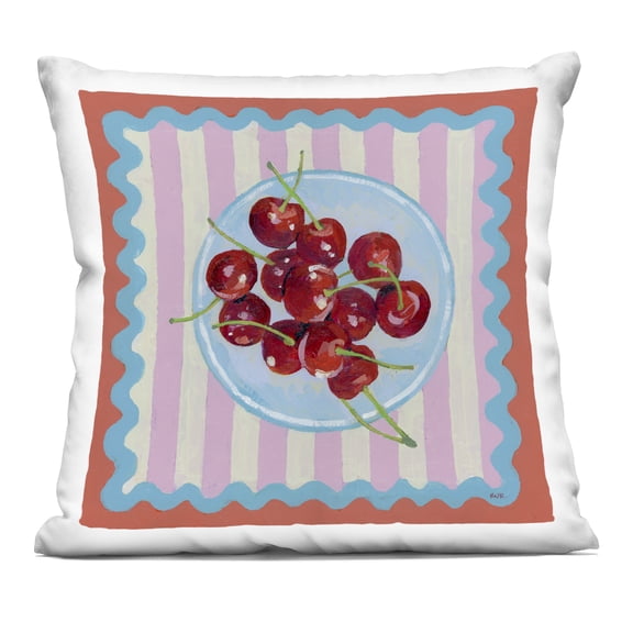 Stupell Industries Red Cherries over Pink Stripes Decorative Printed Throw Pillow, design by Rachael Reese, 18 x 7 x 18