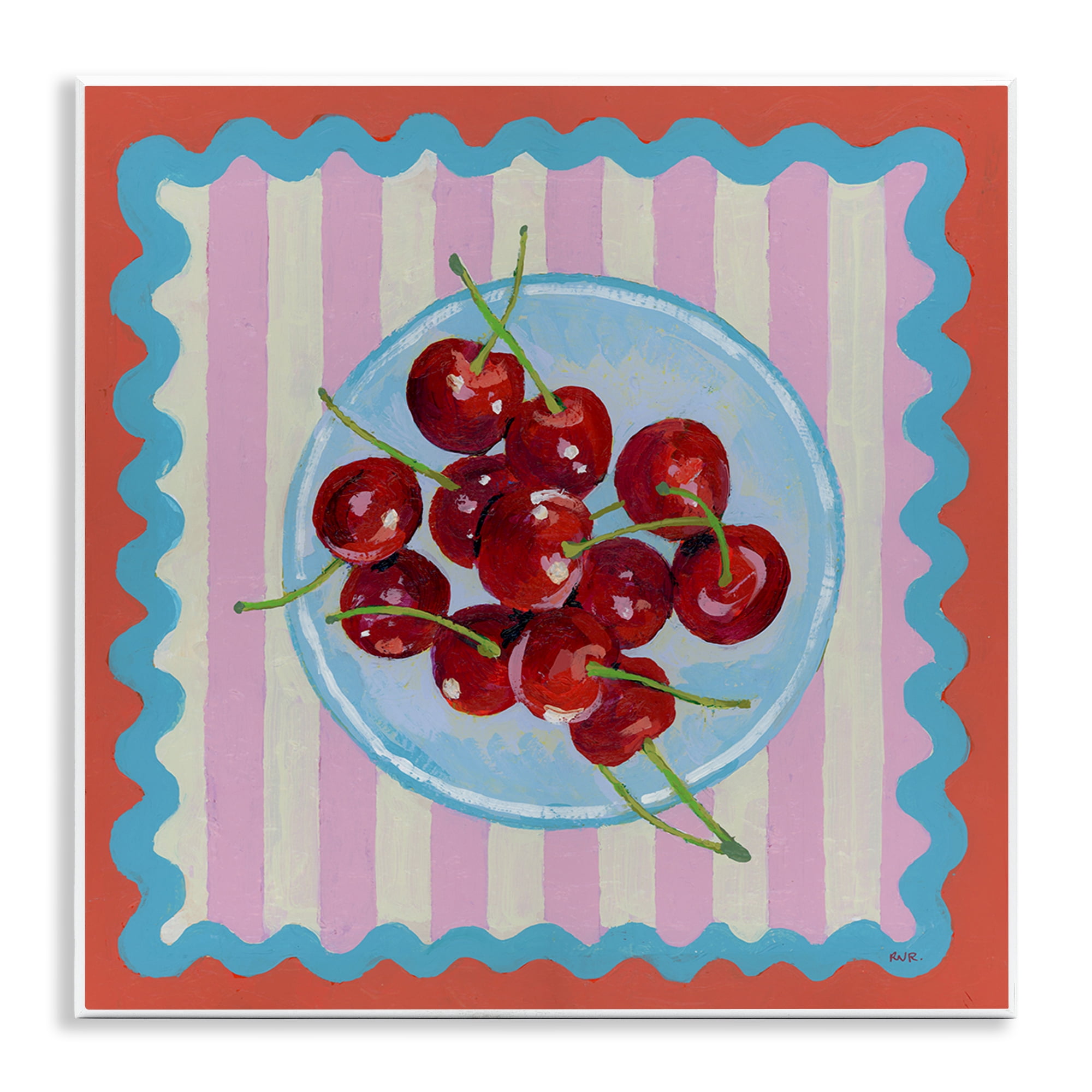 Stupell Industries Red Cherries over Pink Stripes Wall Plaque Art, design by Rachael Reese