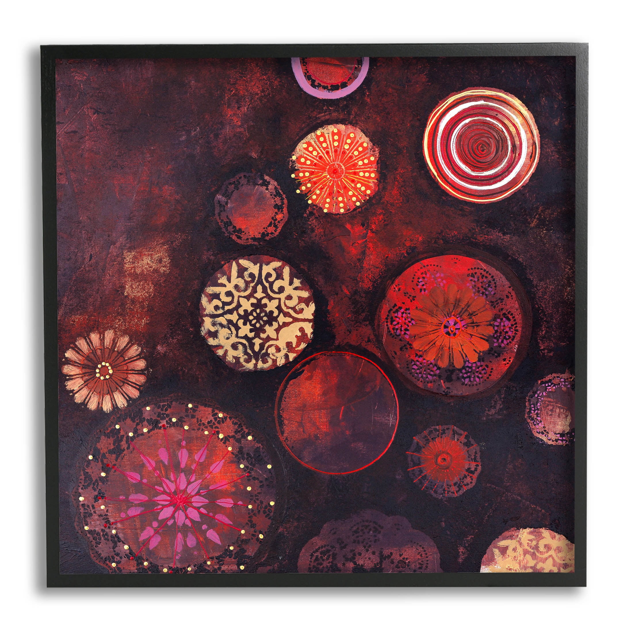 Stupell Industries Red Circular Patterned Shapes Graphic Art Black Framed Art Print Wall Art, Design by Design Fabrikken