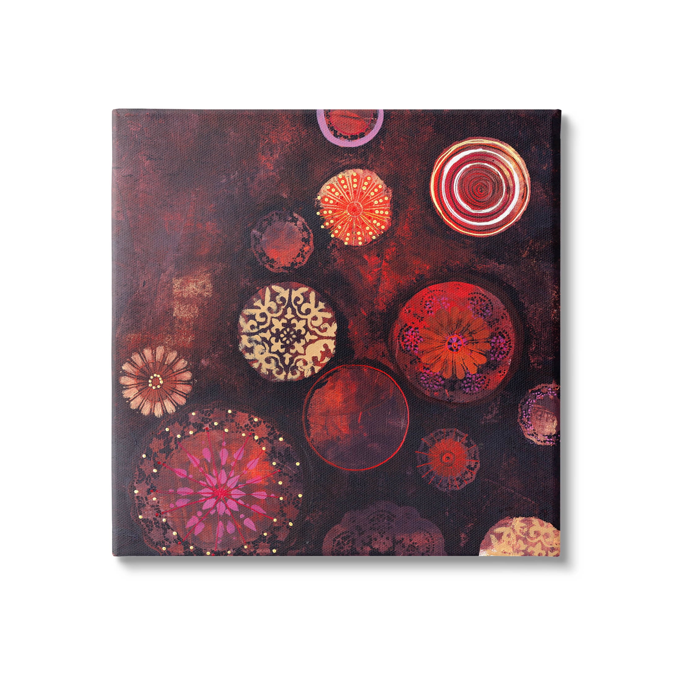 Stupell Industries Red Circular Patterned Shapes Graphic Art Gallery Wrapped Canvas Print Wall Art, Design by Design Fabrikken