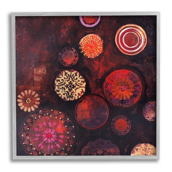 Stupell Industries Red Circular Patterned Shapes Graphic Art Gray Framed Art Print Wall Art, Design by Design Fabrikken