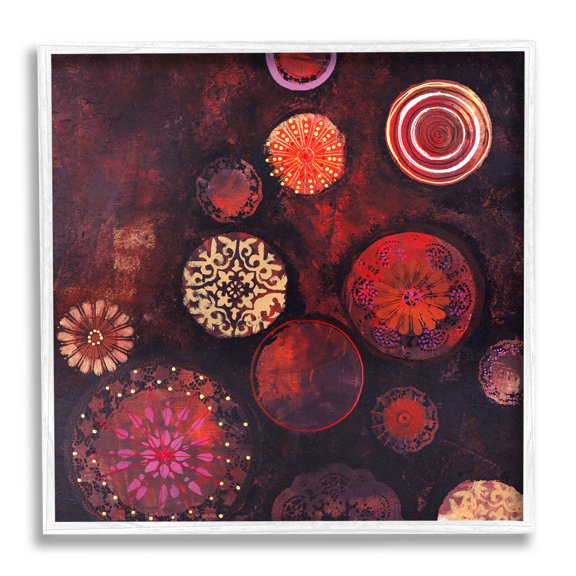 Stupell Industries Red Circular Patterned Shapes Graphic Art White Framed Art Print Wall Art, Design by Design Fabrikken