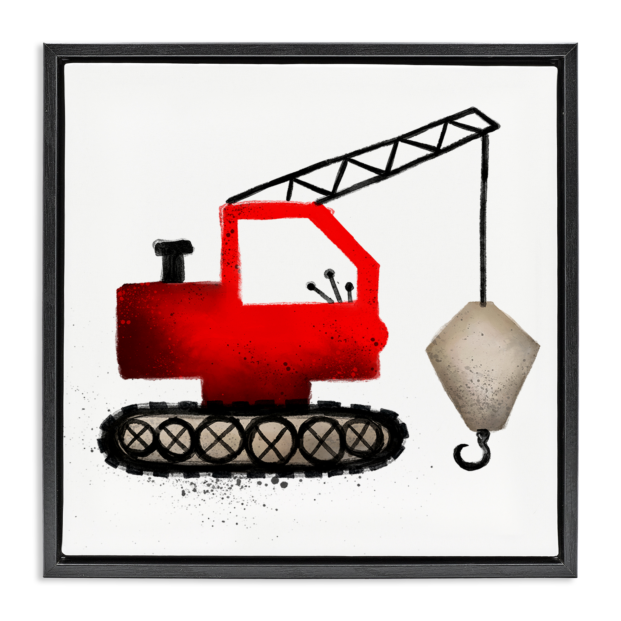 Stupell Industries Red Construction Vehicle Transportation Painting Black Floater Framed Canvas Art Print Wall Art, 18 x 18