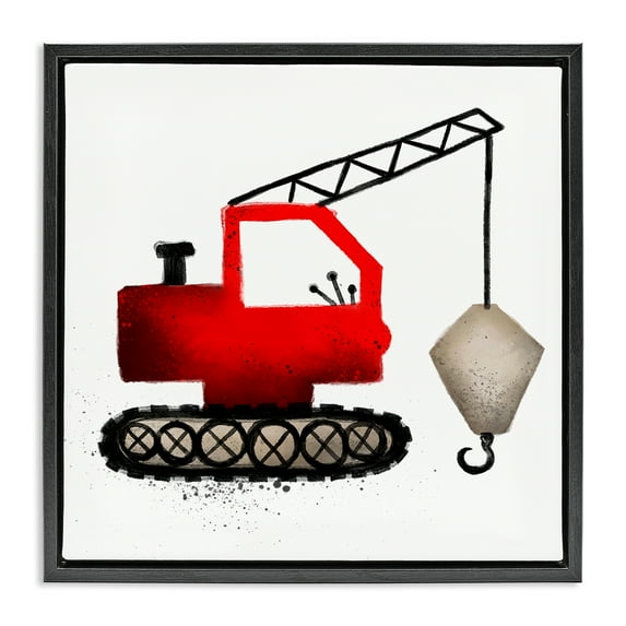 Stupell Industries Red Construction Vehicle Transportation Painting Black Floater Framed Canvas Art Print Wall Art, 18 x 18