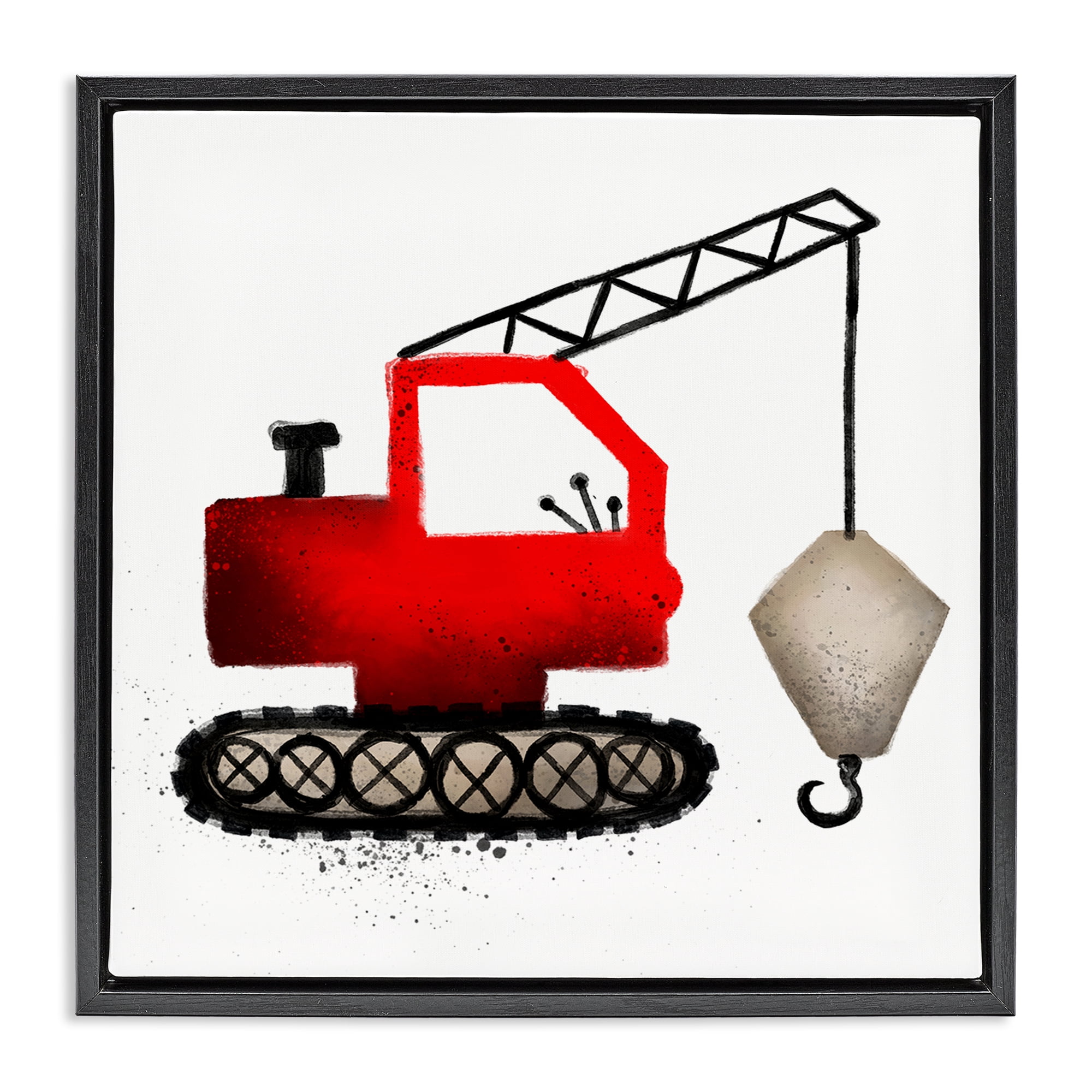 Stupell Industries Red Construction Vehicle Transportation Painting Black Floater Framed Canvas Art Print Wall Art, 25 x 25