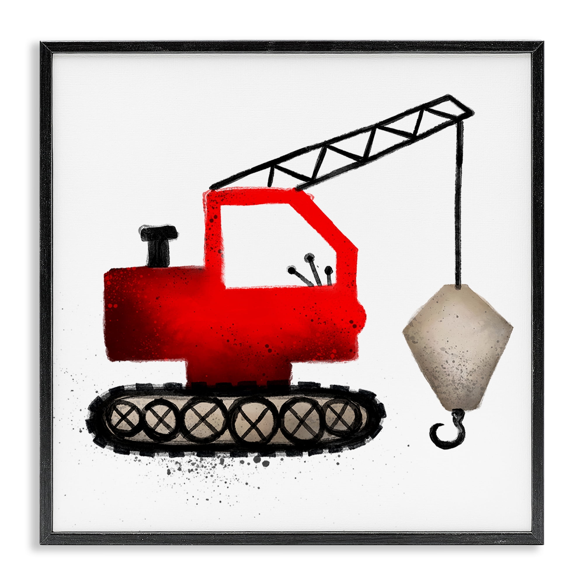 Stupell Industries Red Construction Vehicle Transportation Painting Black Framed Art Print Wall Art, 24 x 24