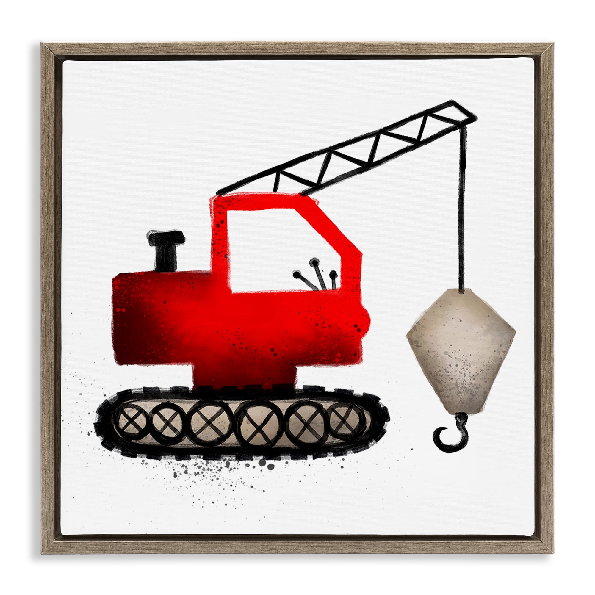 Stupell Industries Red Construction Vehicle Transportation Painting Brown Floater Framed Canvas Art Print Wall Art, 18 x 18