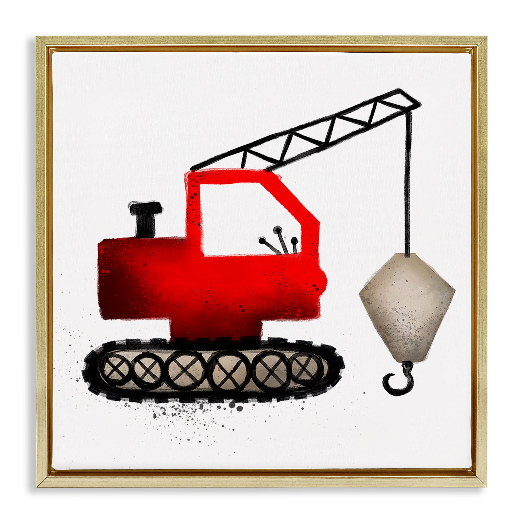 Stupell Industries Red Construction Vehicle Transportation Painting Gold Floater Framed Canvas Art Print Wall Art, 18 x 18