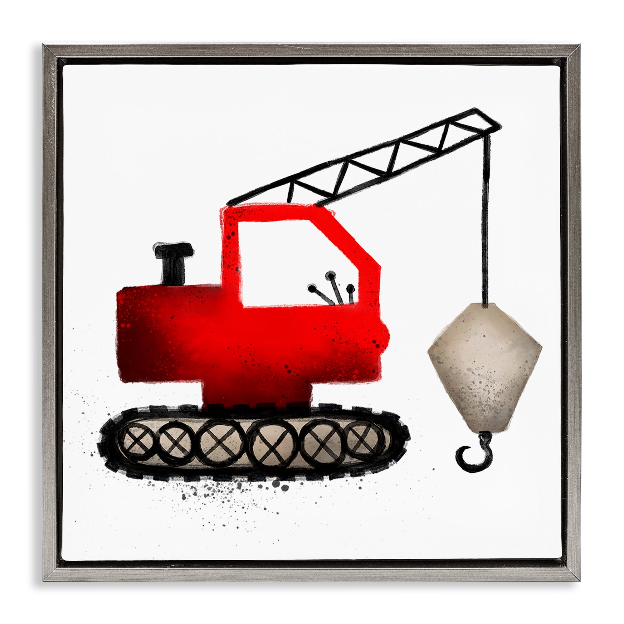 Stupell Industries Red Construction Vehicle Transportation Painting Gray Floater Framed Canvas Art Print Wall Art, 25 x 25