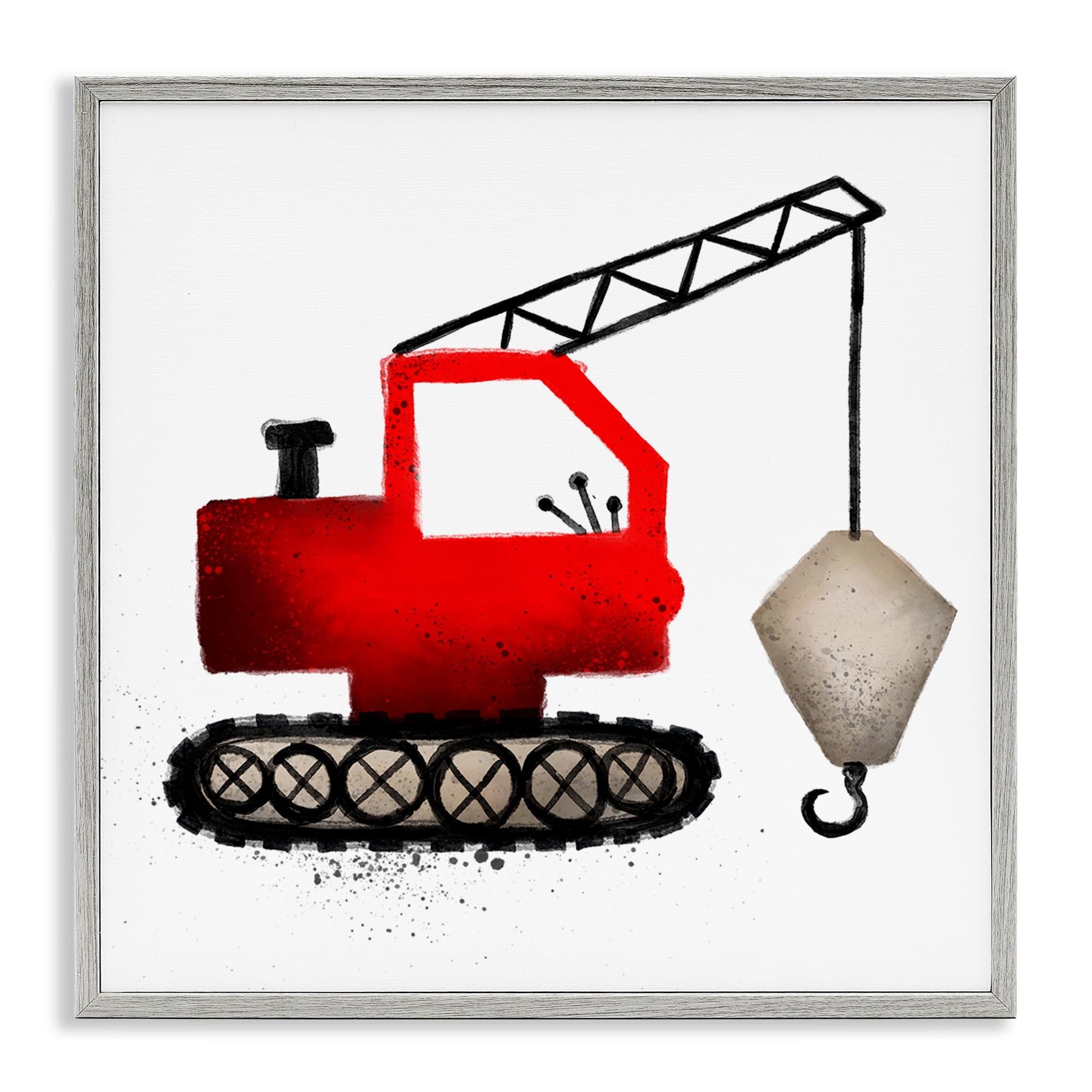 Stupell Industries Red Construction Vehicle Transportation Painting Gray Framed Art Print Wall Art, 17 x 17