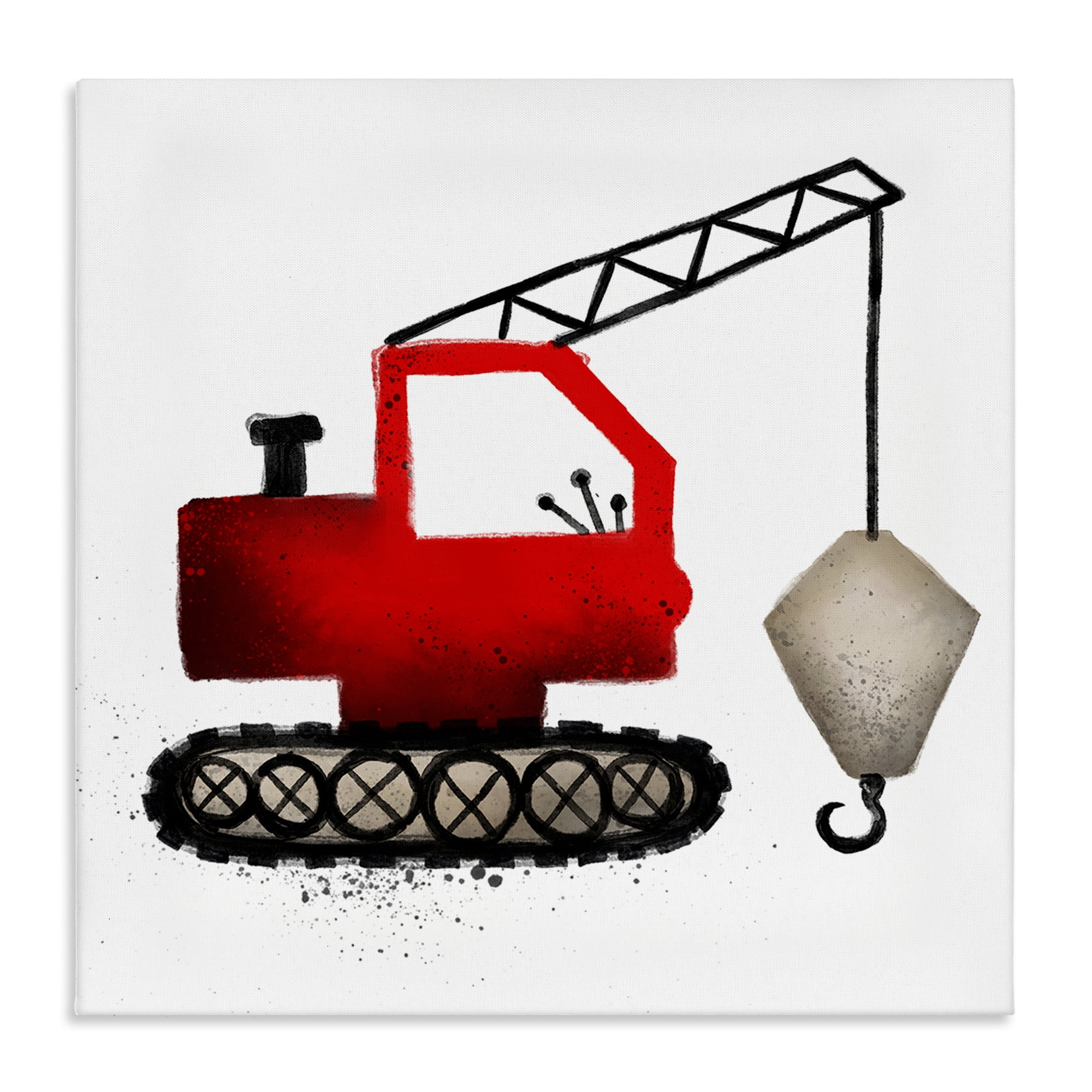 Stupell Industries Red Construction Vehicle Transportation Painting Wrapped Canvas Art Print Wall Art, 17 x 17