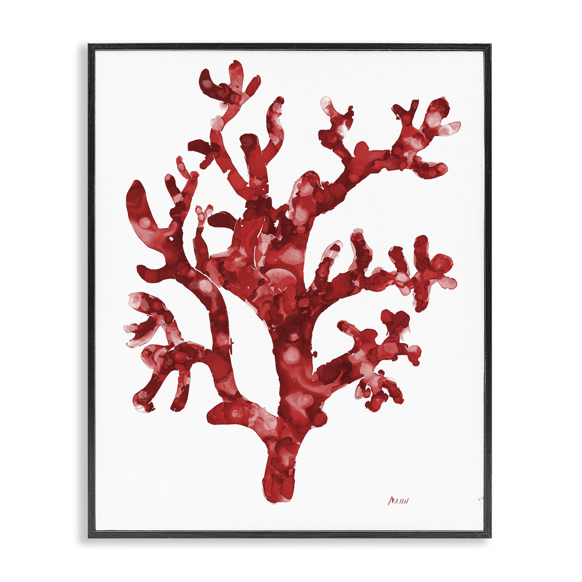 Stupell Industries Red Coral Sprig Nautical & Beach Painting Black Framed Art Print Wall Art, 16 x 20