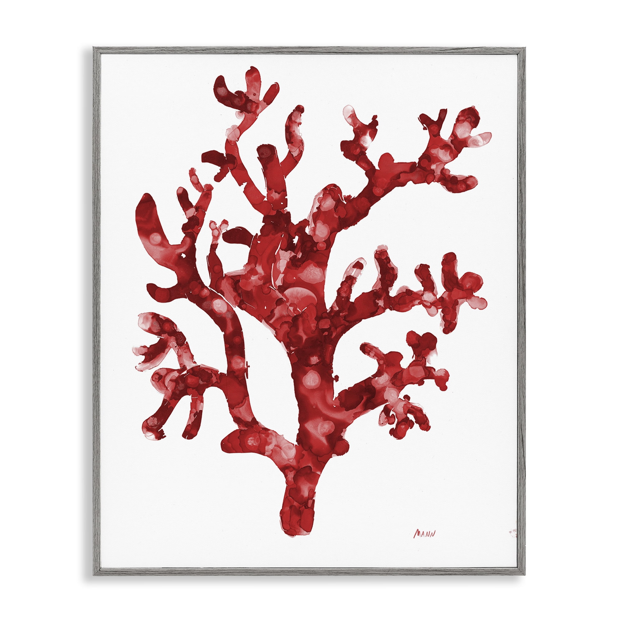 Stupell Industries Red Coral Sprig Nautical & Beach Painting Gray Framed Art Print Wall Art, 16 x 20