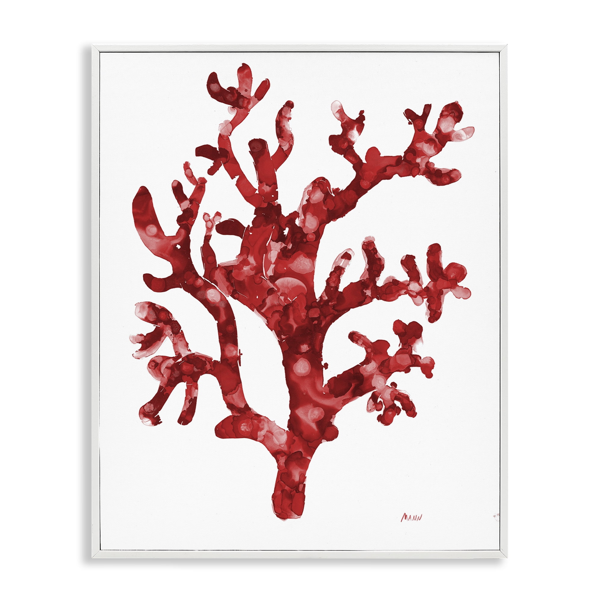 Stupell Industries Red Coral Sprig Nautical & Beach Painting White Framed Art Print Wall Art, 11 x 14