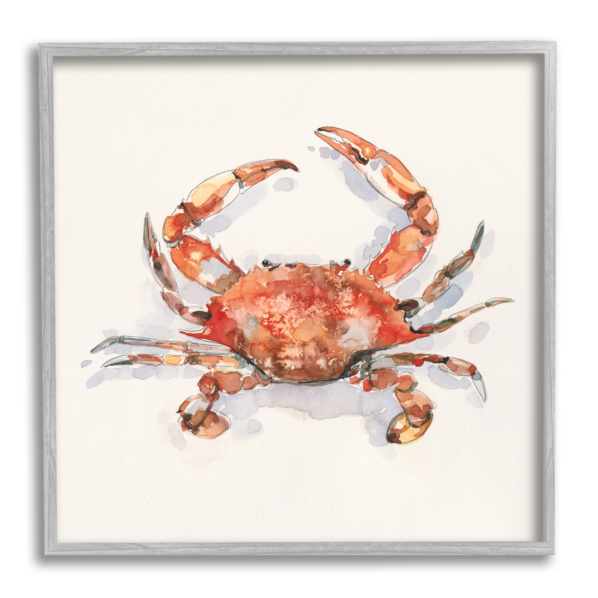 Stupell Industries Red Crab Marine Animal Animals & Insects Painting Gray Framed Art Print Wall Art, 17 x 17