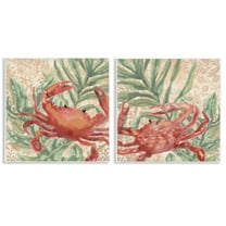 Stupell Industries Red Crab & Seaweed Animals Painting Unframed Art Print Wall Art, 12 x 12, Set of 2