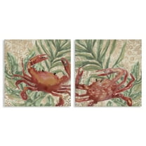 Stupell Industries Red Crab & Seaweed Animals Painting Wrapped Canvas Art Print Wall Art, 17 x 17, Set of 2