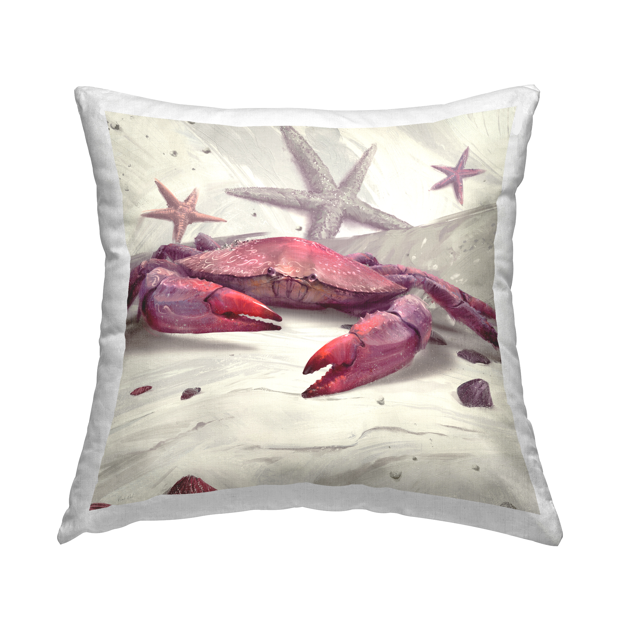 Stupell Industries Red Crab & Starfish Decorative Printed Throw Pillow, 18 x 18
