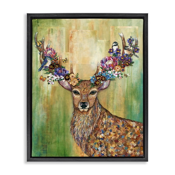Stupell Industries Red Deer Collaged Pattern Black Framed Floater Canvas Wall Art design by Lisa Morales, 31 x 25