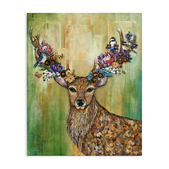 Stupell Industries Red Deer Collaged Pattern Canvas Wall Art design by Lisa Morales, 30 x 24