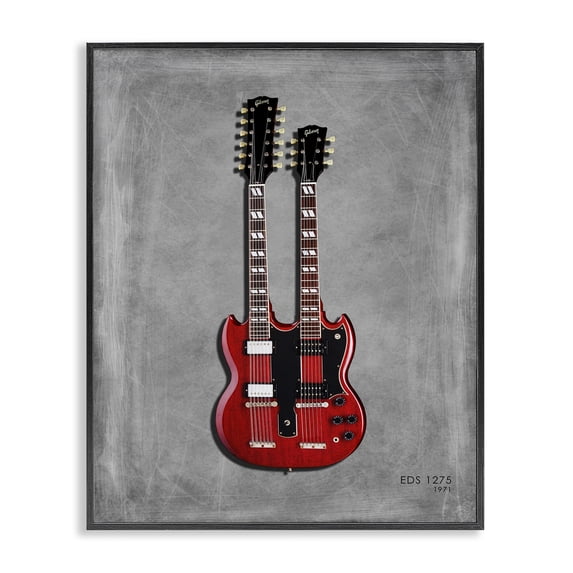 Stupell Industries Red Double Neck Guitar Music Painting Black Framed Art Print Wall Art, 11 x 14