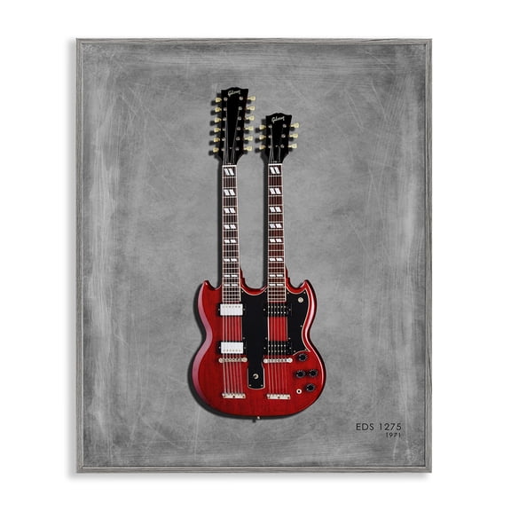 Stupell Industries Modern Red Double Neck Guitar Gray Framed Giclee Art, 11 x 14, by Mark Rogan