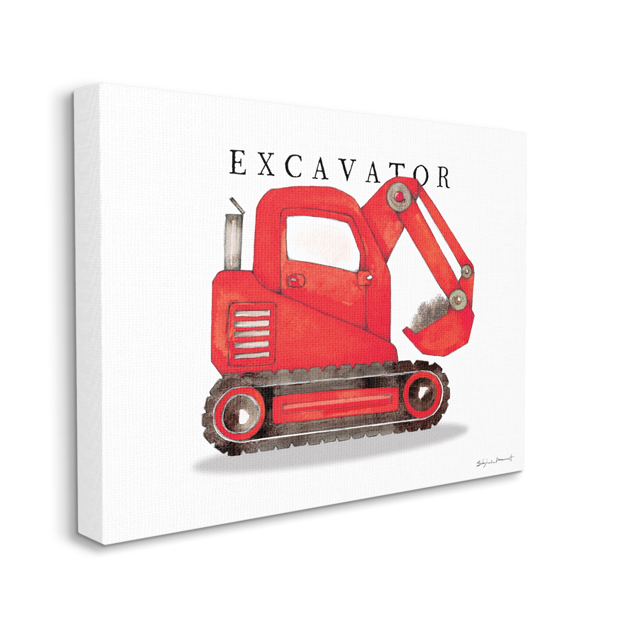 Stupell Industries Red Excavator Truck Traditional Construction Vehicle Transportation Painting Gallery Wrapped Canvas Art Print Wall Art, 24 x 30