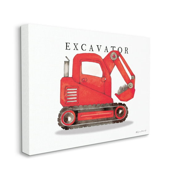 Stupell Industries Red Excavator Truck Traditional Construction Vehicle Transportation Painting Gallery Wrapped Canvas Art Print Wall Art, 30 x 40