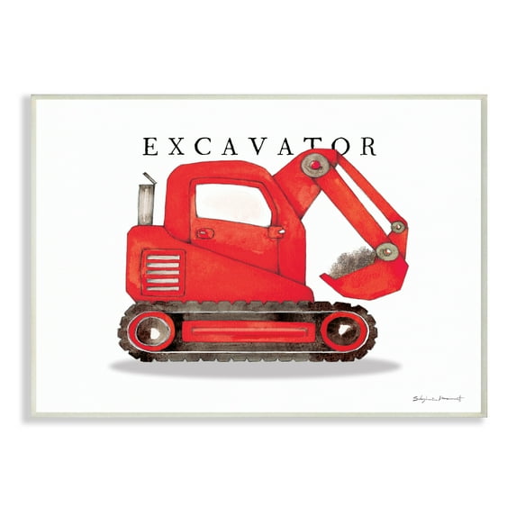 Stupell Industries Red Excavator Truck Traditional Construction Vehicle Transportation Painting Unframed Art Print Wall Art, 10 x 15