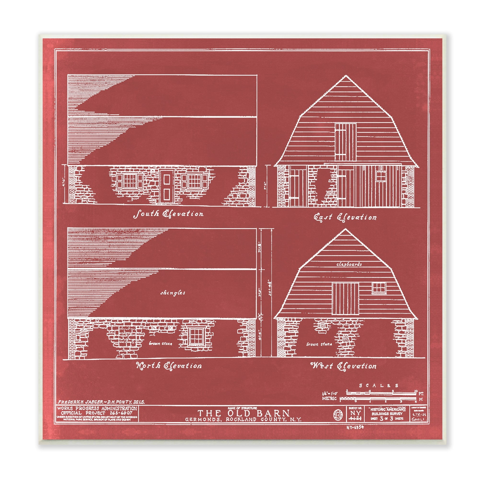 Stupell Industries Red Farmhouse Barn Detailed Blueprint Diagram , 12 x 12, Design by Annie Warren