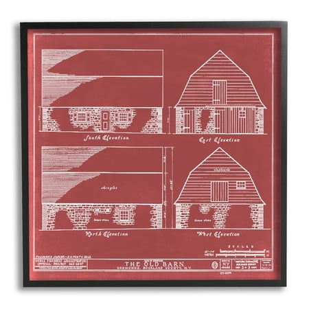 Stupell Industries Red Farmhouse Barn Detailed Blueprint Diagram , 24 x 24, Design by Annie Warren