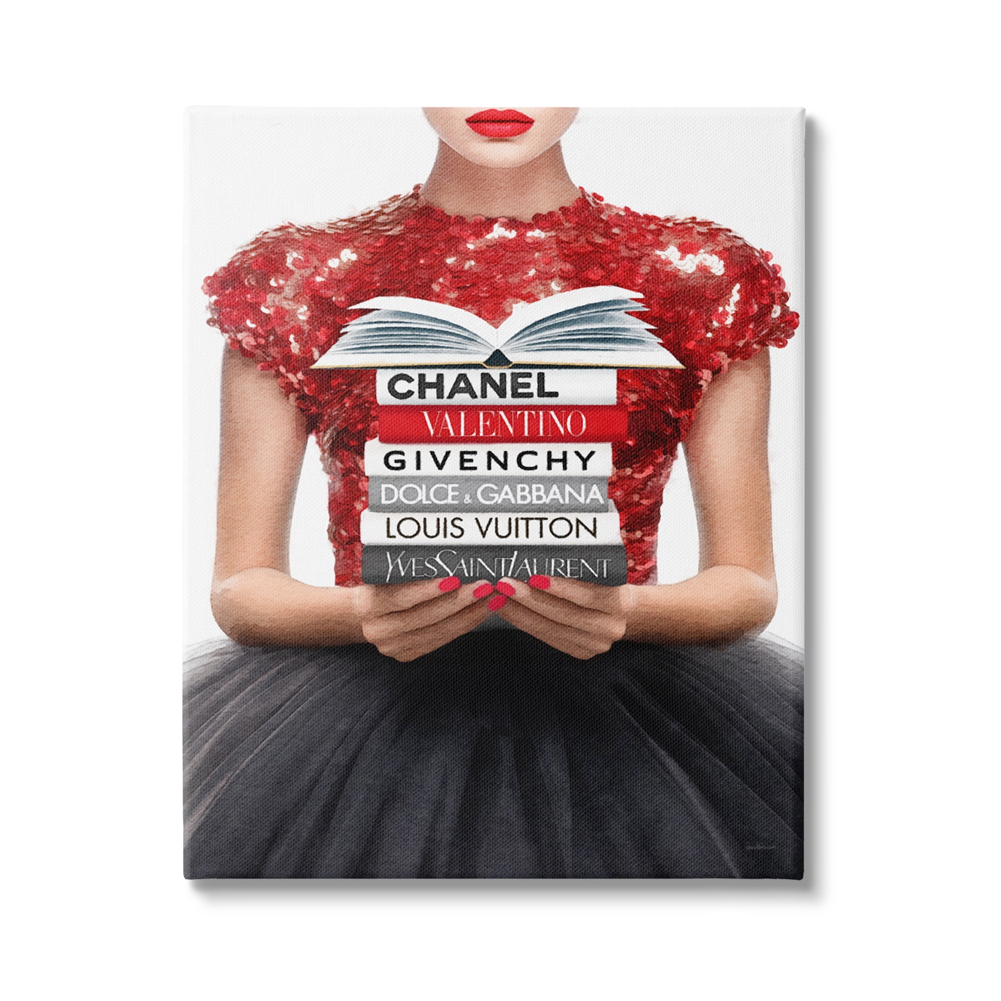 Stupell Industries Red Fashion Books Girl Beauty & Fashion Painting Gallery Wrapped Canvas Art Print Wall Art, 36 x 48