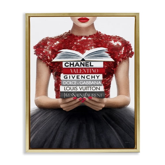 Stupell Industries Glam Red Fashion Books Girl Gold Floating Frame Canvas Art, 17 x 21, by Amanda Greenwood