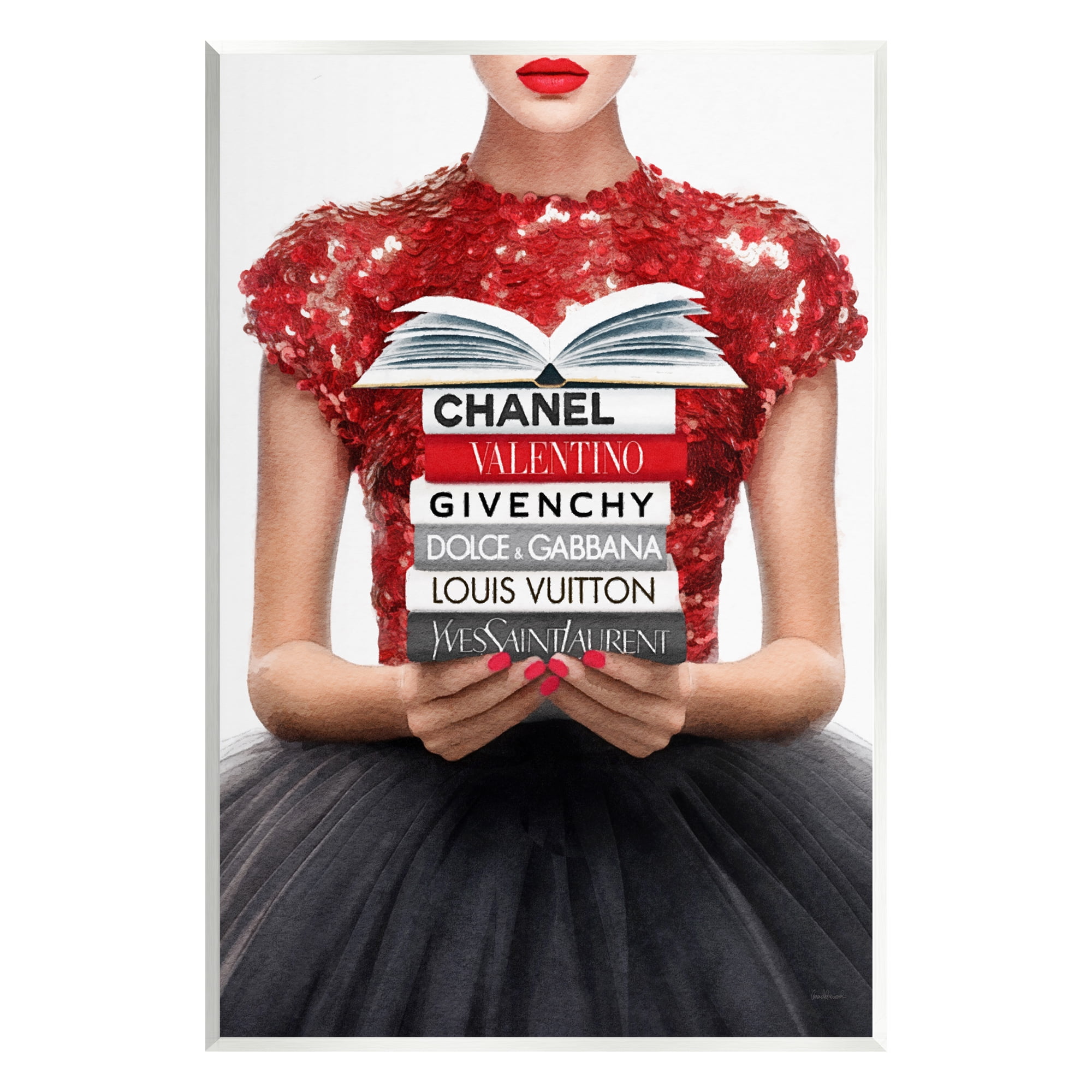 Stupell Industries Red Fashion Books Girl Beauty & Fashion Painting Unframed Art Print Wall Art, 13 x 19