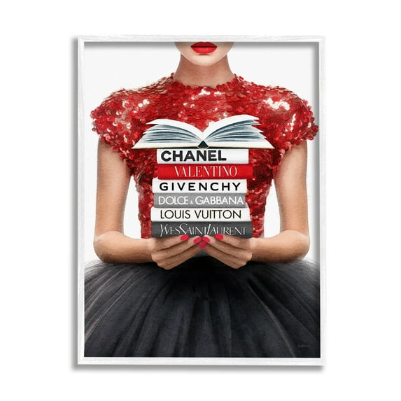Stupell Industries Red Fashion Books Girl Beauty & Fashion Painting White Framed Art Print Wall Art, 24 x 30