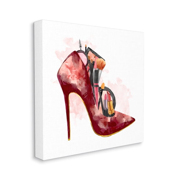 Stupell Industries Red Fashion Heels with Cosmetic Accessories Canvas Wall Art, 36 x 36, Design by Ziwei Li