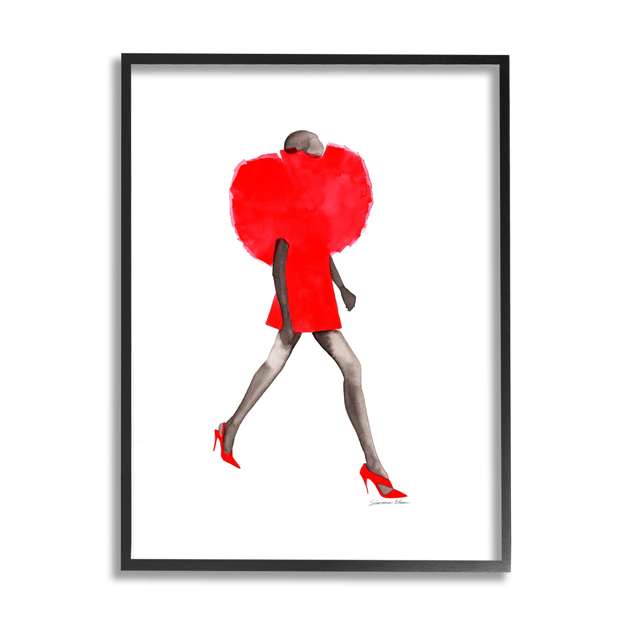 Stupell Industries Red Fashion Pose Beauty & Fashion Painting Black Framed Art Print Wall Art, 16 x 20