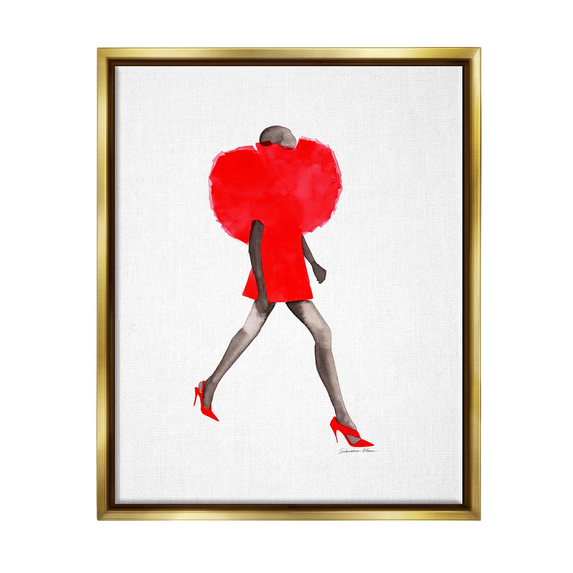 Stupell Red Fashion Pose Beauty & Fashion Painting Gold Floater Framed Art Print Wall Art, 17 x 21