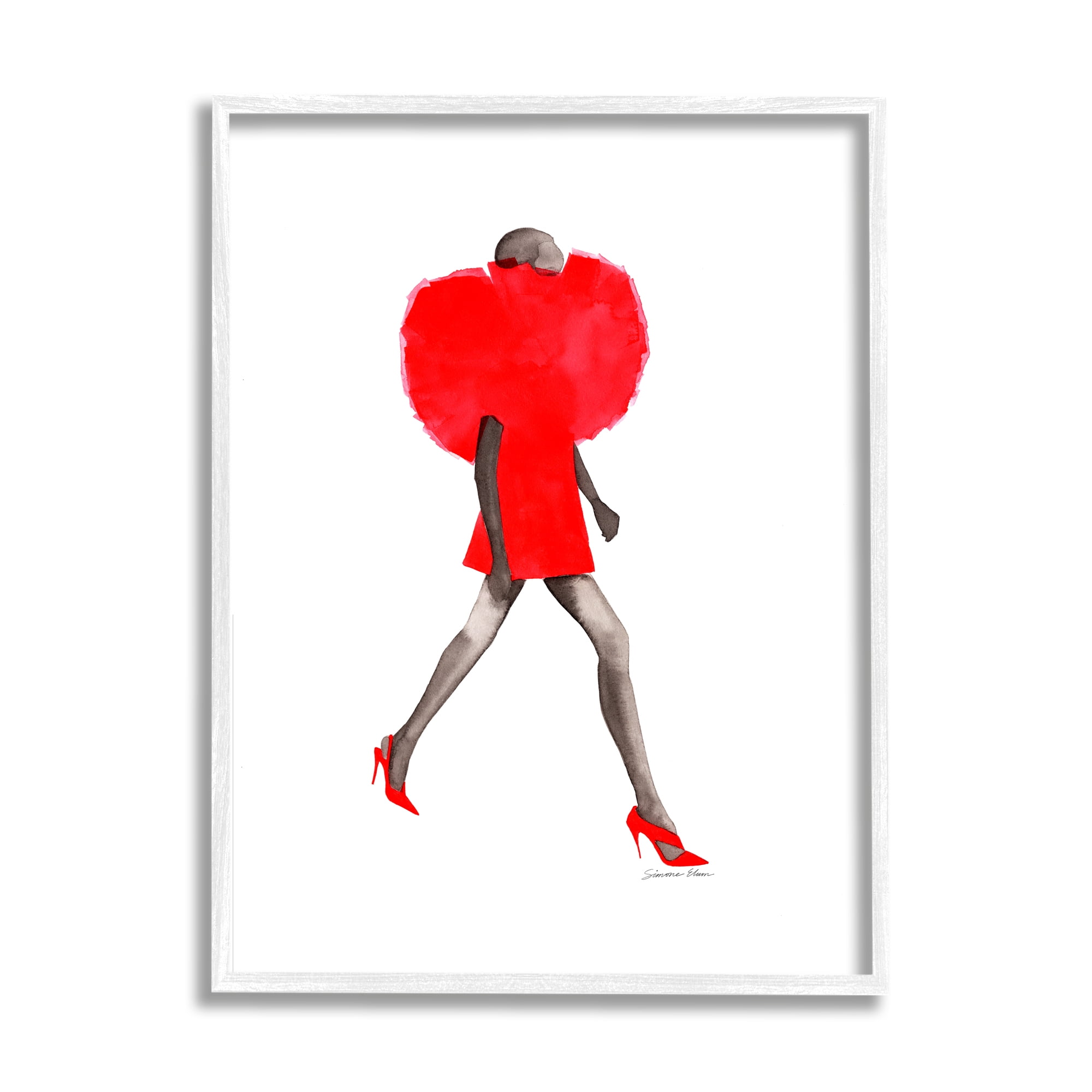 Stupell Industries Red Fashion Pose Beauty & Fashion Painting White Framed Art Print Wall Art, 24 x 30