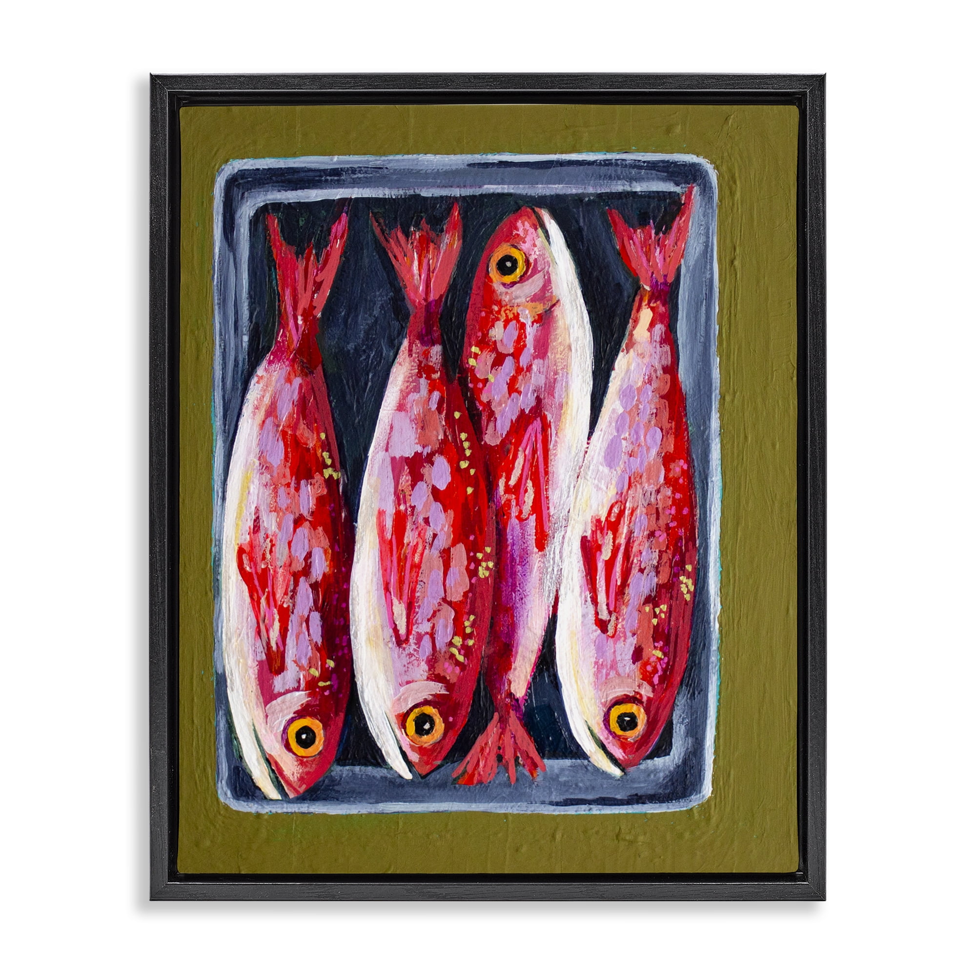 Stupell Industries Red Fish on a Platter Black Framed Floater Canvas Wall Art, design by Rachel Nerney
