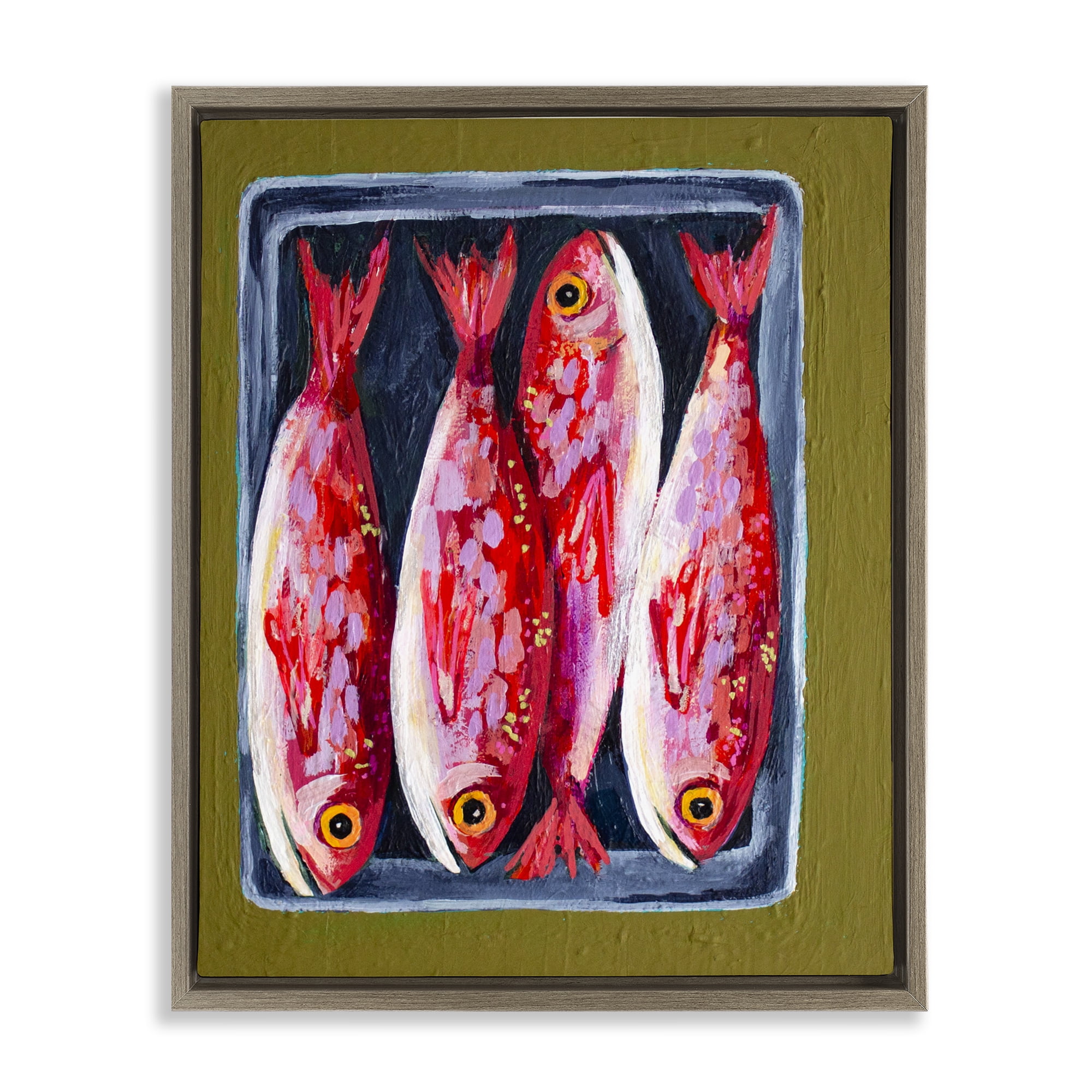 Stupell Industries Red Fish on a Platter Brown Framed Floater Canvas Wall Art, design by Rachel Nerney