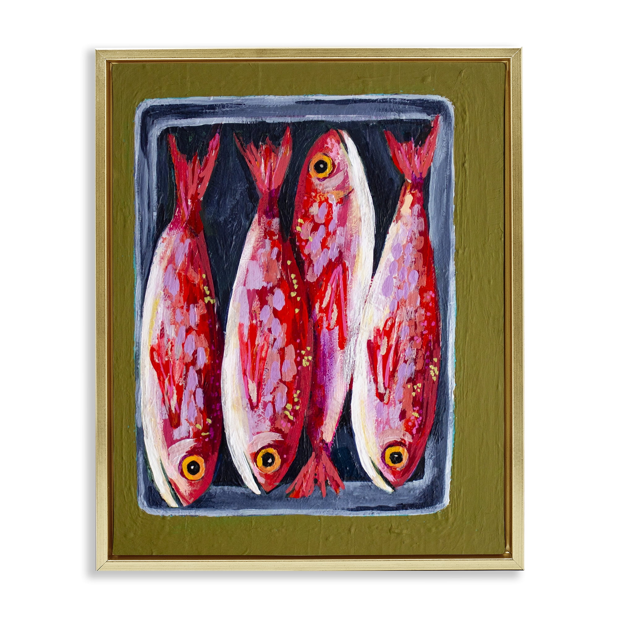 Stupell Industries Red Fish on a Platter Gold Framed Floater Canvas Wall Art, design by Rachel Nerney
