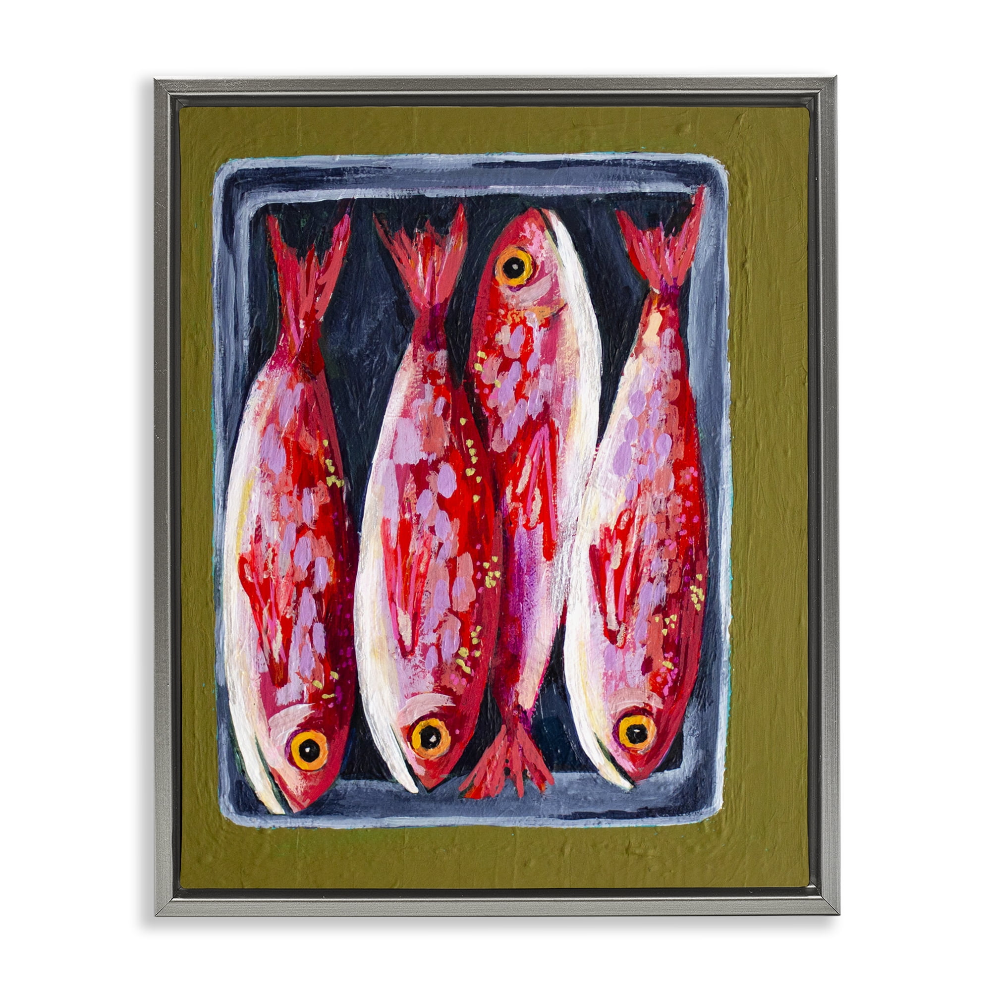 Stupell Industries Red Fish on a Platter Gray Framed Floater Canvas Wall Art, design by Rachel Nerney