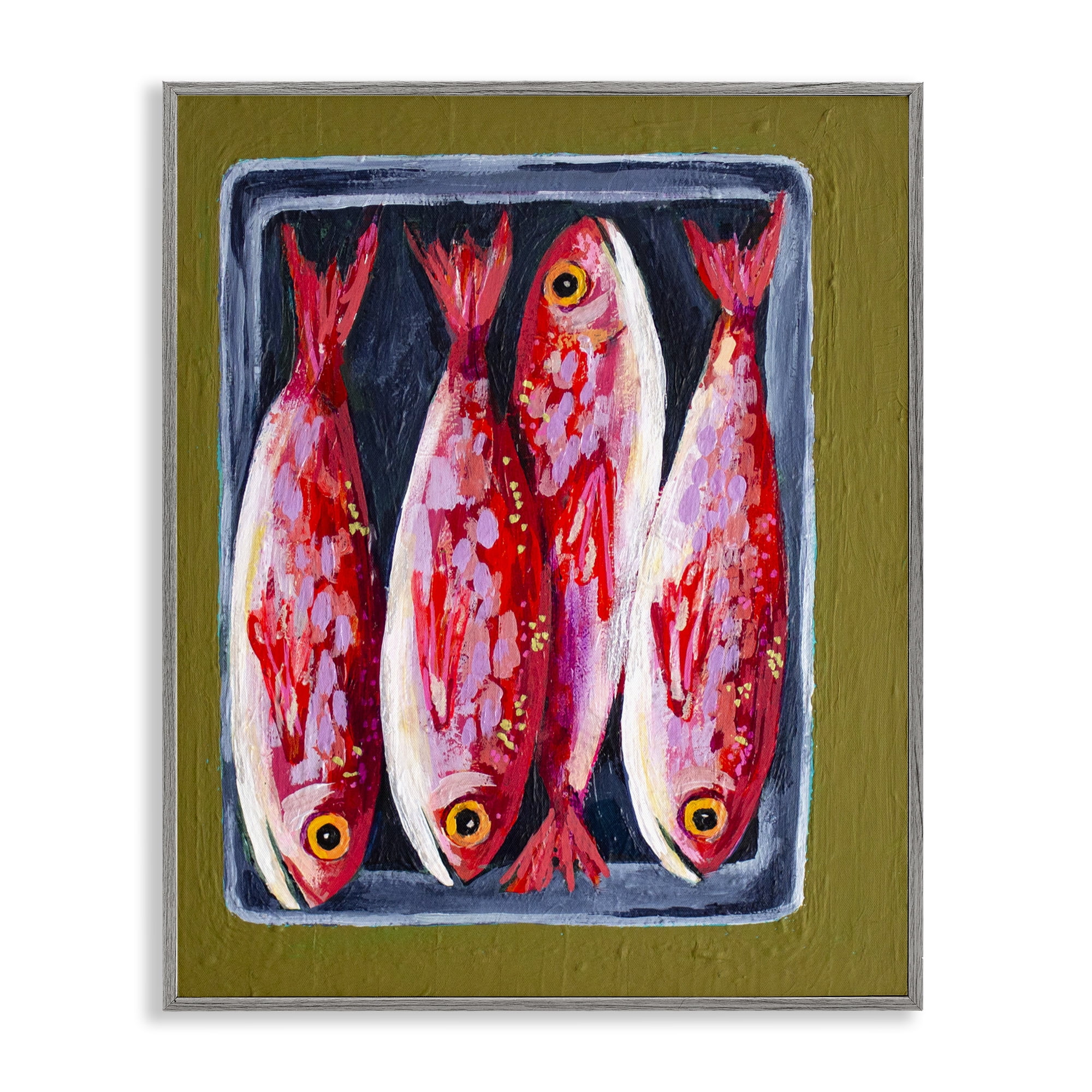 Stupell Industries Red Fish on a Platter Gray Framed Giclee Art, design by Rachel Nerney